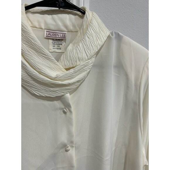 Vintage Lauren Lee White Button Up Blouse Pleated Collar Size 14 - Picture 4 of 9